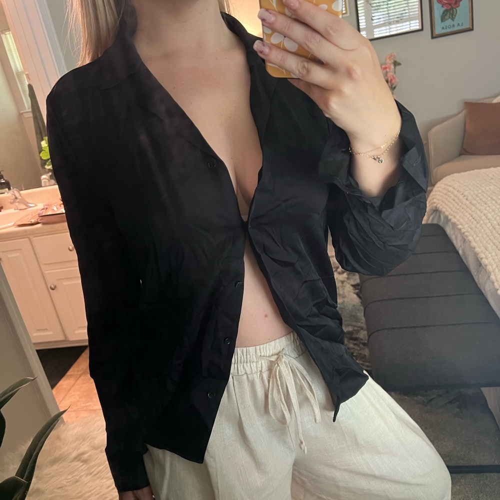 Silk Black Button-Up Shirt